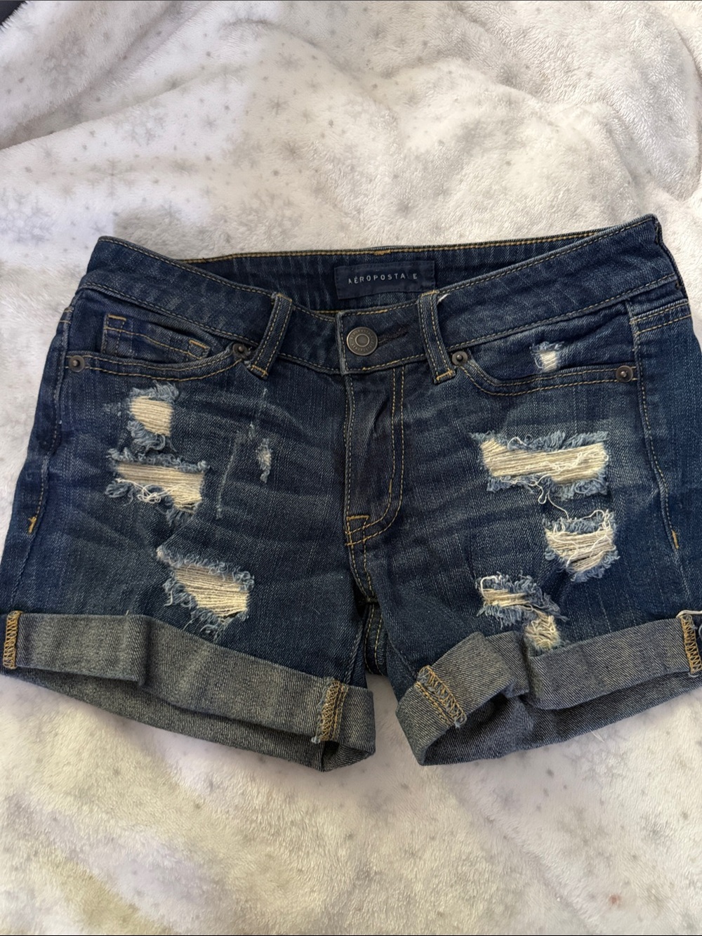 Aeropostale Dark Blue Distressed Denim Cuffed Shorts